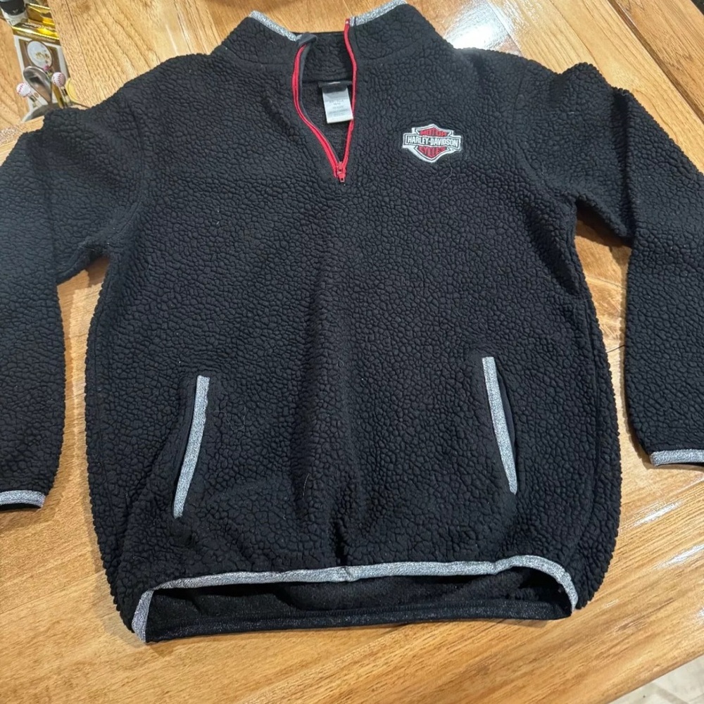 Harley Davidson Black sherpa fleece 1/4 zip pullover youth Medium 10/12